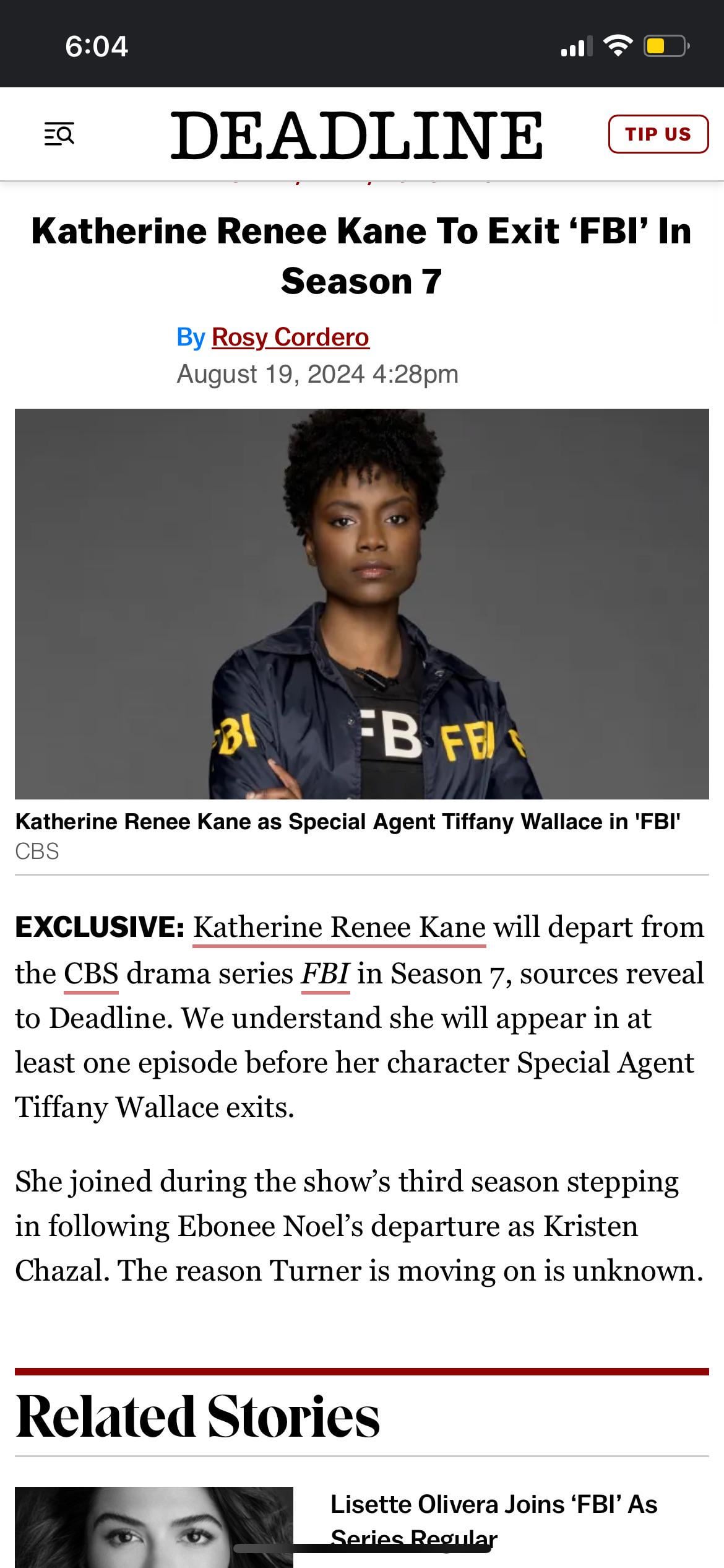 is tiffany leaving the fbi show